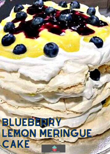 Blueberry Lemon Meringue Cake. Blueberry lemon meringue cake is made up of delicious layers of meringue, fresh whipped cream, blueberry compote and a drizzle of lemon curd. A perfect summer dessert.