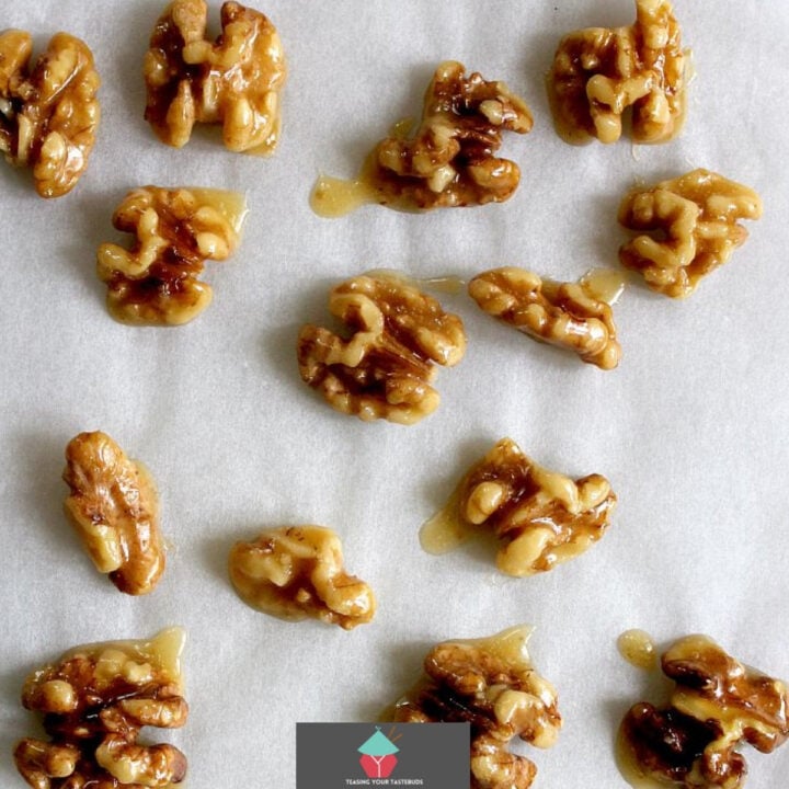 Caramel Coated Nuts Caramel Coated Nuts! These nuts are absolutely delicious on their own as a snack, or you can use them in cakes, desserts, apple pies, the sky's the limit! Easy to make and flexible for you to choose your favorite nuts.