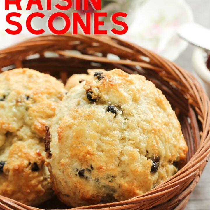 Classic Raisin Scones Classic raisin scones, perfect served with an afternoon tea. Eat with butter, clotted cream, and jam. Easy recipe to give you fluffy, well-risen moist scones.