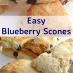 Easy Blueberry Scones recipe. Uses basic ingredients and are soft and fluffy inside. Have as a snack or part of a breakfast or brunch with some butter and jam too! Very freezer friendly so you can always have some handy!