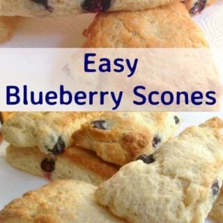 Easy Blueberry Scones recipe. Uses basic ingredients and are soft and fluffy inside. Have as a snack or part of a breakfast or brunch with some butter and jam too! Very freezer friendly so you can always have some handy!