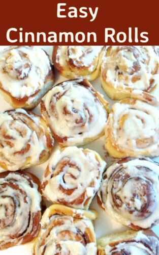 Easy Cinnamon Rolls. A deliciously sweet, soft sticky bun with a great vanilla glaze. These are so delicious warm from the oven with some maple syrup poured over too!