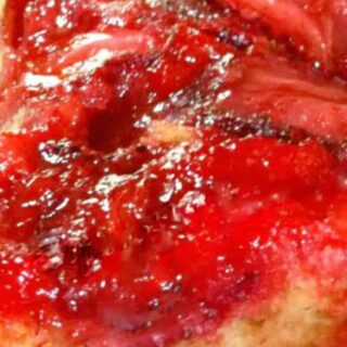 Easy Strawberry Upside down Cake is REALLY EASY! Uses simple ingredients and the cake turns out soft and fantastic tasting.