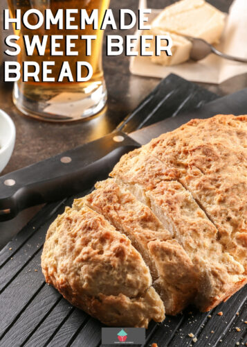 Homemade Sweet Beer Bread, very easy recipe using just 4 ingredients, soft, slightly sweet bread, ideal with soups, dips, or simply a spread of butter on a slice.