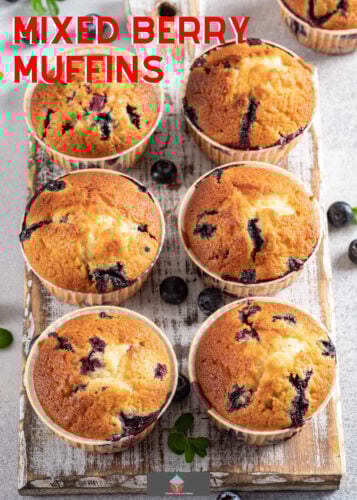 Mixed Berry Muffins. Easy recipe for mixed berry muffins, ideal for breakfast and quick to make. Tender and bursting with juicy berries. Use fresh or frozen berries for these fruit muffins