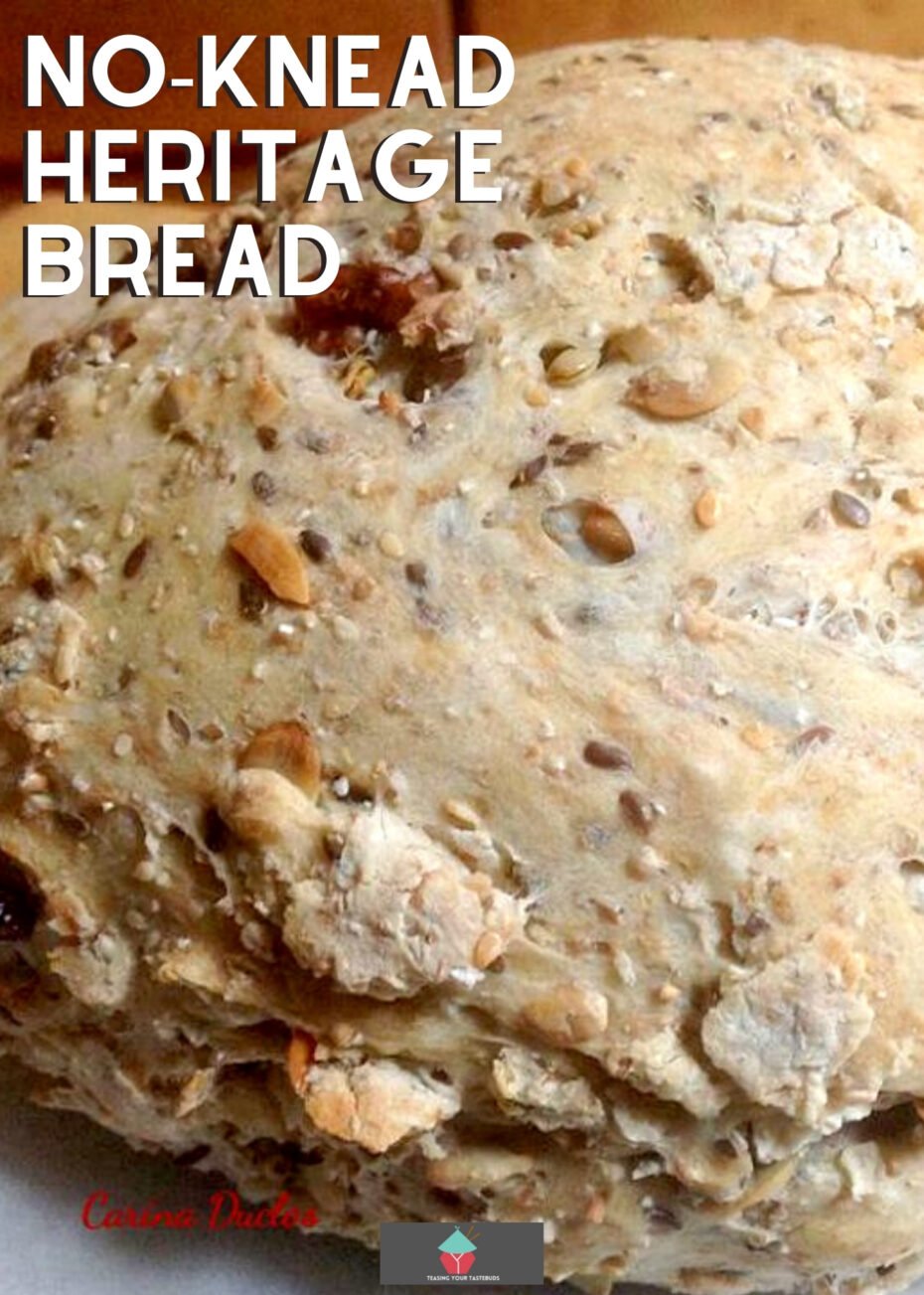No-Knead Heritage Bread No-Knead Heritage Bread recipe, a lovely soft bread, a mix of white and whole wheat flour, and a variety of seeds. Delicious served warm with a big bowl of soup or simply in slices with a generous spread of butter.