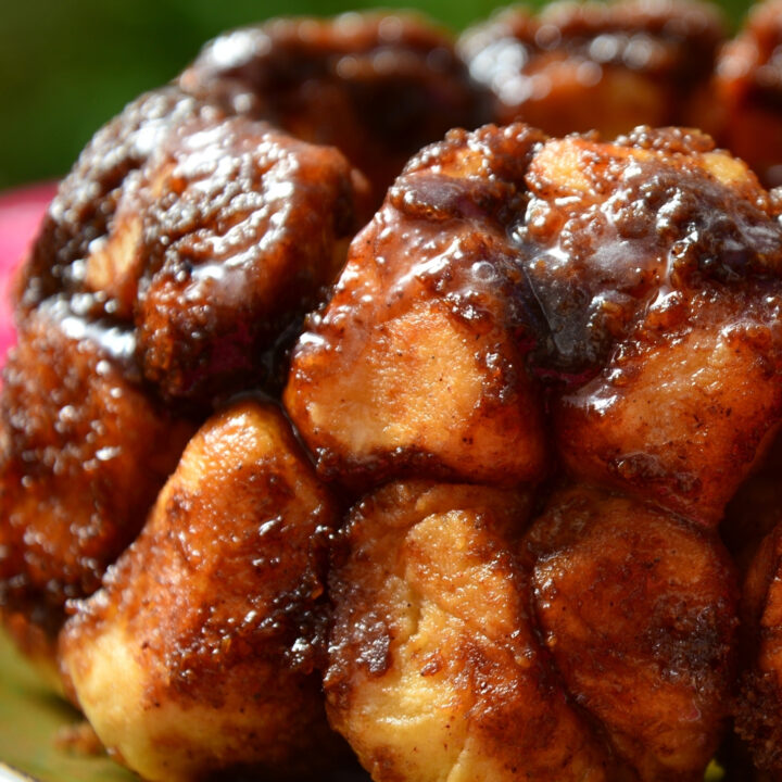 Pecan Caramel Monkey Bread Pecan Caramel Monkey Bread, Easy recipe for how to make it. Sticky caramel coated pieces of bread with a sprinkling of chocolate chips & pecan nuts baked in a bundt pan. A great pull apart bread recipe using store bought biscuits.