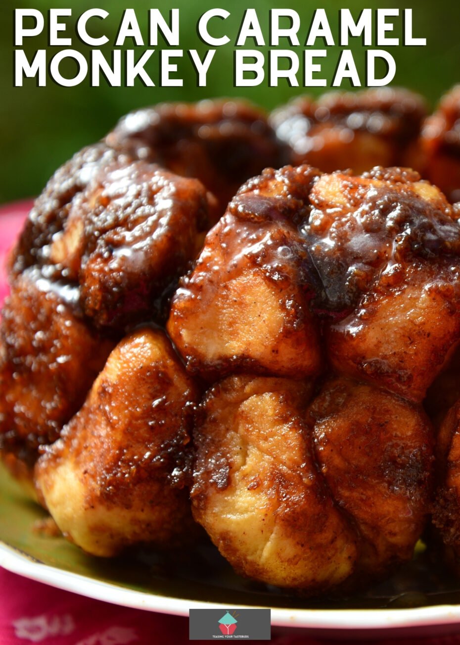 Pecan Caramel Monkey Bread Pecan Caramel Monkey Bread, Easy recipe for how to make it. Sticky caramel coated pieces of bread with a sprinkling of chocolate chips & pecan nuts baked in a bundt pan. A great pull apart bread recipe using store bought biscuits.