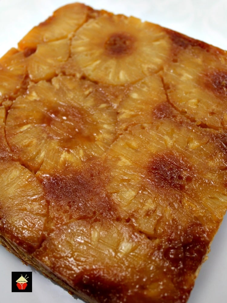 Easy Pineapple Upside Down Cake 8 Easy Pineapple Upside Down Cake. This is a very easy, made from scratch recipe. The cake is so soft and moist, bursting with pineapple flavor. Fuss free and delicious! | Lovefoodies.com