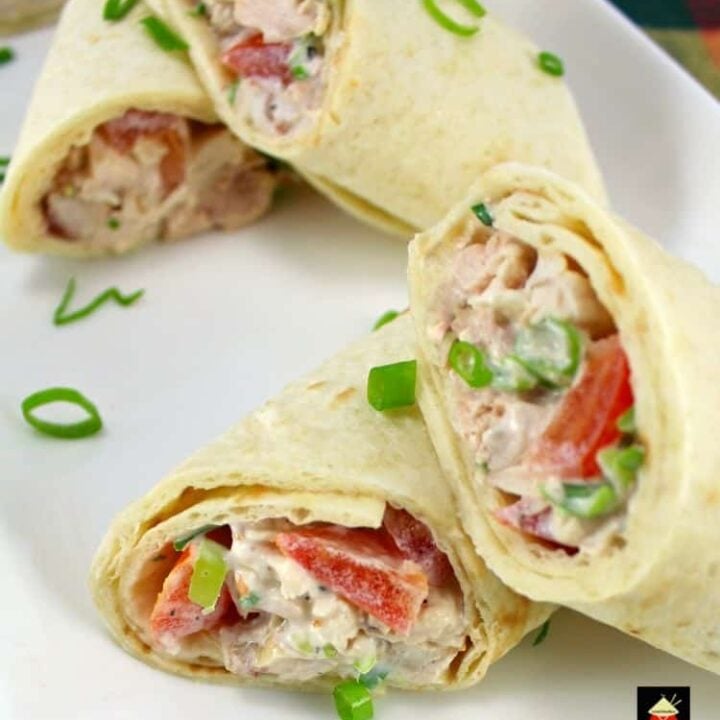 Deluxe Chicken Salad Wraps Deluxe Chicken Salad Wraps. These little wraps are great for parties, lunches, suppers, or any time! It's a great way to use up left over chicken (or turkey), and the recipe is nice and easy, with no fuss. Delicious! | Lovefoodies.com
