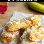 Banana Fritters. These are a lovely crispy treat, serve warm as they are or with some syrup drizzled over or a blob of ice cream! A great way to use up the odd banana too! Really quick and easy to make. | Lovefoodies.com
