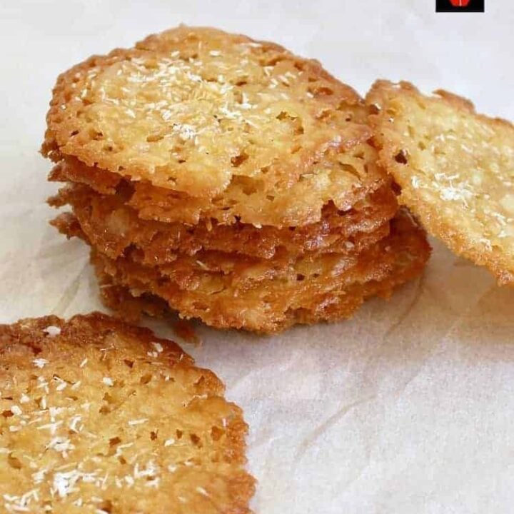 Coconut Thins Coconut Thins! If you like crisp, caramel,coconut and sweet then these little sweet treats are for you! They're absolutely delicious and will store for up to a week if you wish to make ahead. They also make lovely gifts too! Nice easy recipe using regular ingredients. | Lovefoodies.com