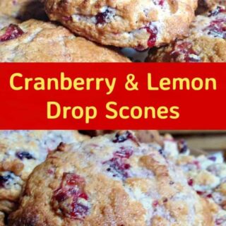 Cranberry and Lemon Drop Scones. These are a wonderful little scones using left over cranberry sauce. They're great tasting, soft and moist. Delicious served warm or cold with a spread of butter! Only take minutes to make and incredibly easy! | Lovefoodies.com