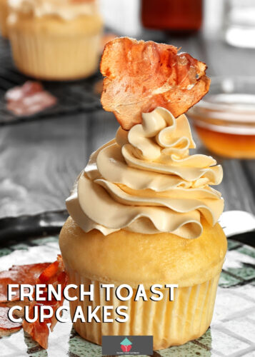 French Toast Cupcakes! These are wonderful soft and moist little cakes with a vanilla and maple flavor, frosted with maple cream and then topped off with some candied bacon. A super easy recipe and always so popular as a breakfast, dessert or for parties!