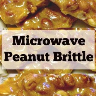 Microwave Peanut Brittle. A super easy and fuss free recipe. Perfect for the holidays and great for making ahead. Give as gifts or have all to yourself! #Candy #microwave #peanuts #Christmas #Thanksgiving #candygifts