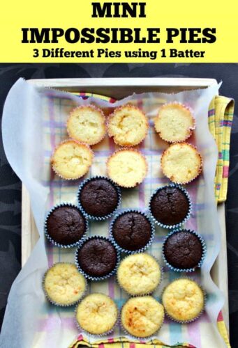 Mini Impossible Pies! Recipe for 3 different flavors using only 1 batter. Great for parties and always so popular. Really easy recipe with regular ingredients