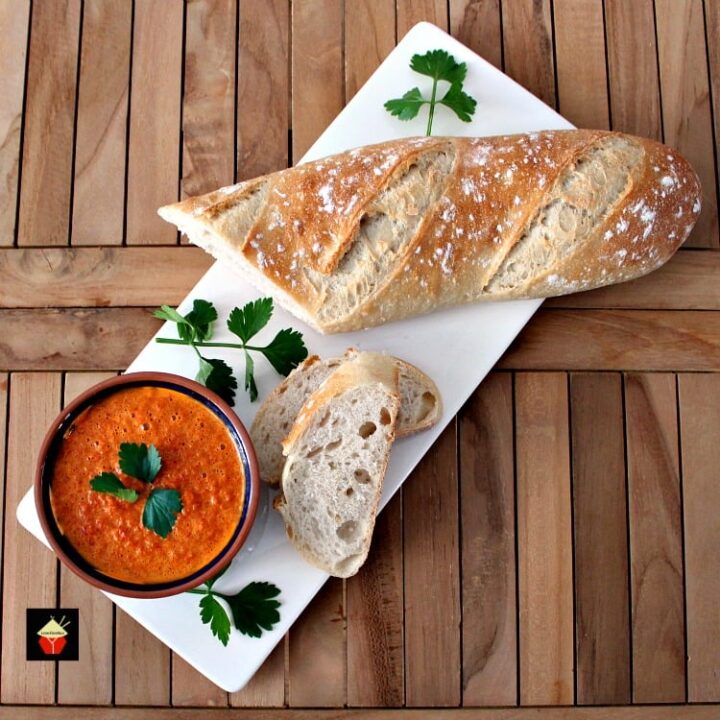 Mojo Picante, Spanish Red Pepper Sauce. This is a lovely tasting sauce popular in the Canary Islands. Serve with Tapas, goes great with seafood, chicken and pork. It's delicious! Will also keep refrigerated if you want to make ahead. Simple ingredients, easy recipe and out of this world in flavor! | Lovefoodies.com