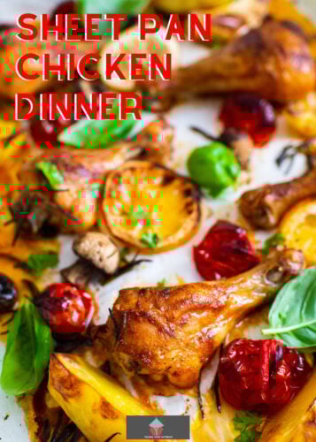 Sheet pan chicken dinner, tasty tray baked roasted chicken portions with vegetables, potatoes, and seasonings, all oven-baked in one pan. A quick easy and simple recipe