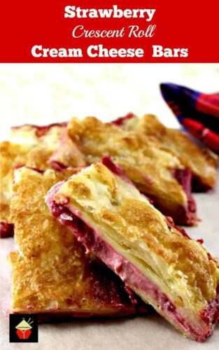 Strawberry Crescent Roll Cheesecake Bars. An incredibly easy and fuss free recipe with cream cheese and strawberry filling sandwiched between layers of pastry. This tastes amazing!