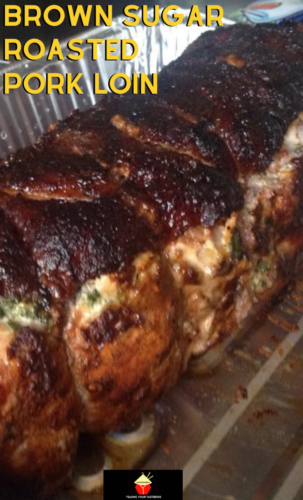 Brown Sugar Roasted Pork Loin with Cream Cheese Stuffing. This is a lovely recipe using tender pork loin, stuffed with peppers, cream cheese, spinach and garlic then rolled with a delicious Brown sugared spice rub. Oven roasted, this joint of meat comes out nice and juicy and full of flavor.