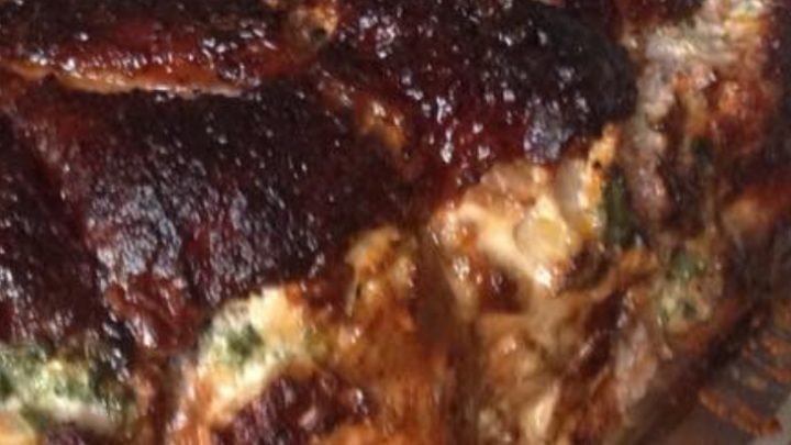 Brown Sugar Roasted Pork Loin with Cream Cheese Stuffing. This is a lovely recipe using tender pork loin, stuffed with peppers, cream cheese, spinach and garlic then rolled with a delicious Brown sugared spice rub. Oven roasted, this joint of meat comes out nice and juicy and full of flavor.