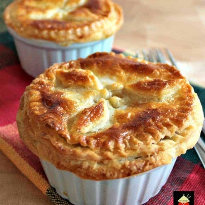 Mini Creamy Chicken Stroganoff Pot Pies 8 Mini Chicken Stroganoff Pot Pies with a to die for flaky buttery pie crust. Serve piping hot from the oven! So good! | Lovefoodies.com