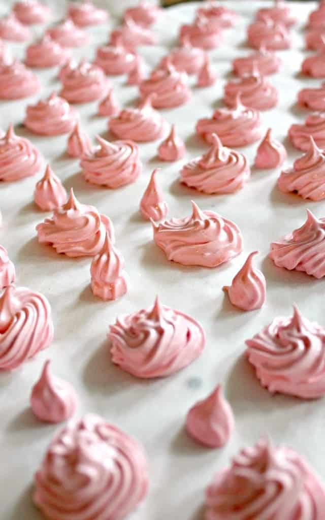 Mini Meringue Cookies! These are a wonderful sweet treat made up of just 2 ingredients. Incredibly easy to make and are perfect for adding to desserts or eating just as they are. | Lovefoodies.com