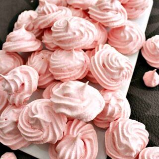 Mini Meringue Cookies! These are a wonderful sweet treat made up of just 2 ingredients. Incredibly easy to make and are perfect for adding to desserts or eating just as they are. | Lovefoodies.com