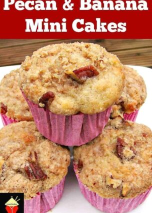 Pecan and Banana Streusel Cakes Pecan and Banana Mini Cakes are wonderful soft, moist and full flavored with a great streusel topping. Also nice as a regular loaf size. | Lovefoodies.com