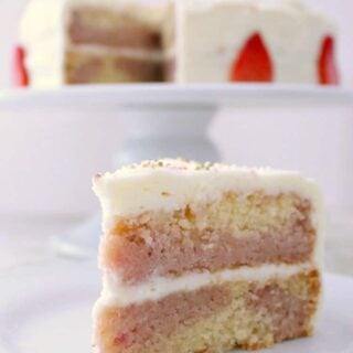 Strawberry and Vanilla Cake. A soft and moist cake bursting with delicious strawberry and vanilla flavors. It tastes out of this world! | Lovefoodies.com