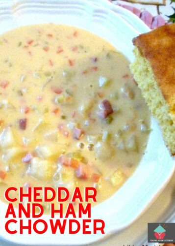 Prize Winning Cheddar and Ham Chowder is a slow cooked, rich, creamy soup made of ham, cheese, and potatoes. Homemade comfort food, ideal for a cold Winter's night. Delicious served with a chunk of cornbread.