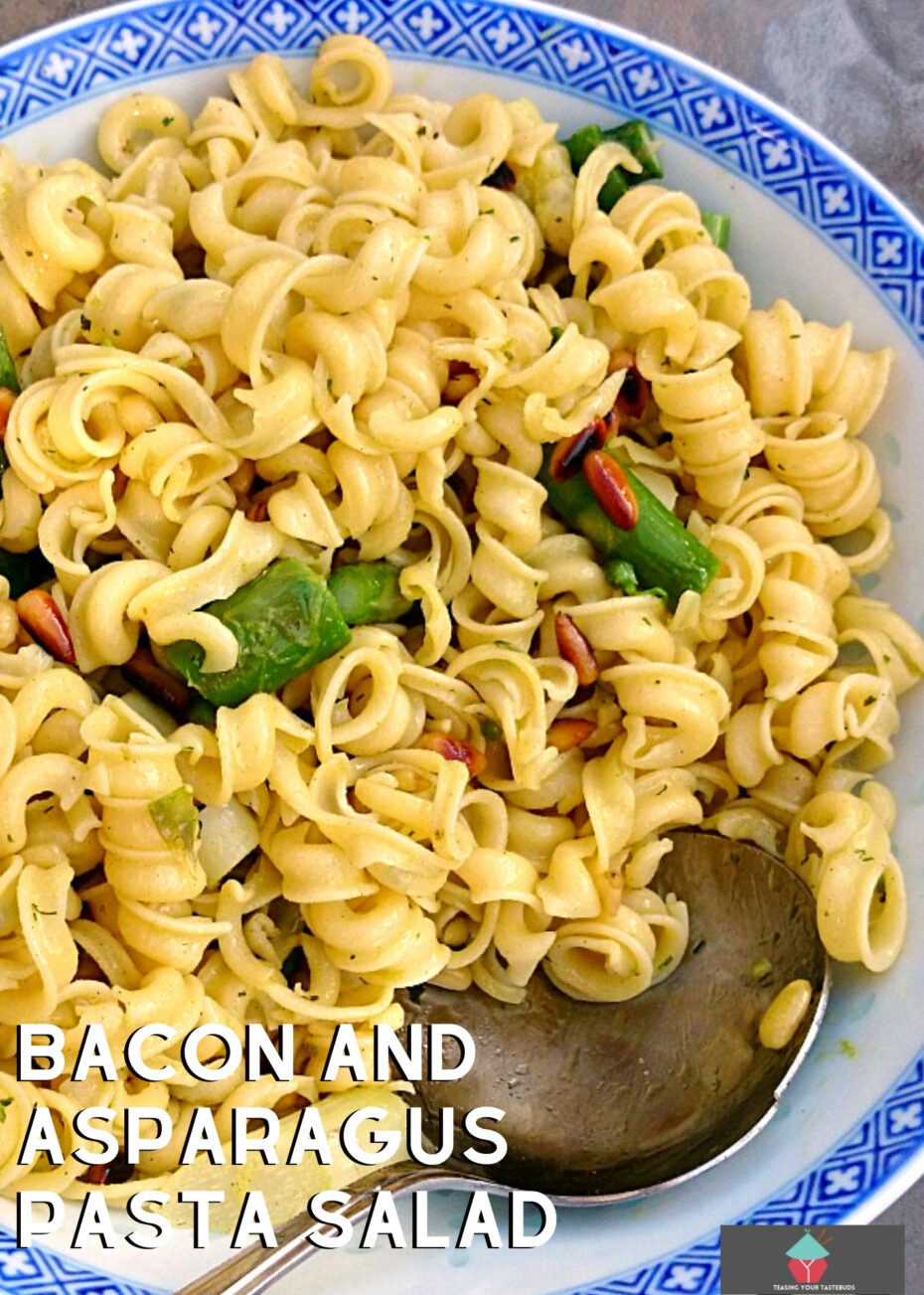 Bacon and Asparagus Pasta Salad Bacon and Asparagus Pasta Salad is a lovely simple dish, served warm or chilled as a main or side dish. Goes perfect with a BBQ too!