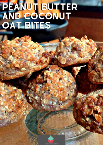 Peanut Butter and Coconut Oat Bites. Peanut Butter and Coconut Oat Bites are tasty snacks, packed with peanut butter, coconut, oats, cookies and walnuts! Really easy to make using regular pantry ingredients.
