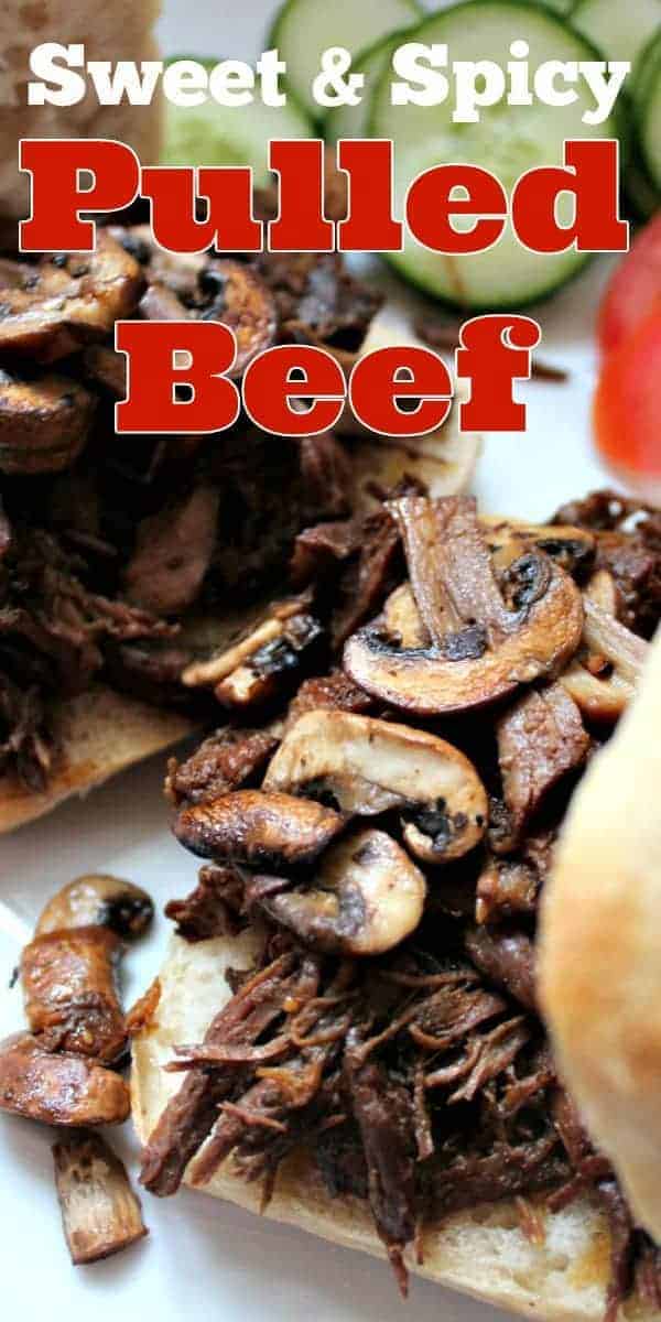 Sweet and Spicy Pulled Beef. Slow-cooked tender beef in a delicious sauce, simply served on a warm ciabatta roll makes for a perfect meal!