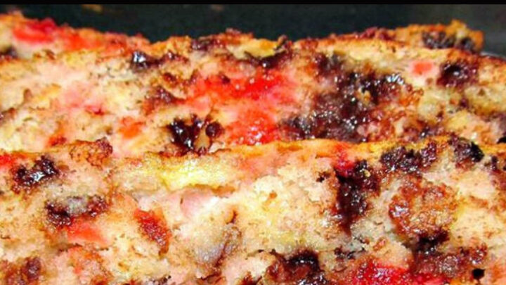 Banana Split Bread. A great family favorite cake recipe, using ripe bananas, pineapple, cherries, nuts and chocolate chips to give you a lovely soft bread, perfect for breakfast or a snack