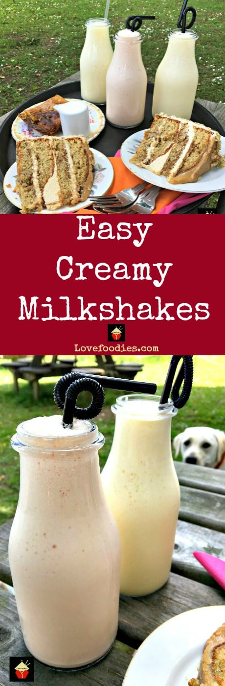 Easy Creamy Milkshakes, a variety of Strawberry, Banana or Salted Caramel. Perfect for parties and picnics and a hit with the family too!