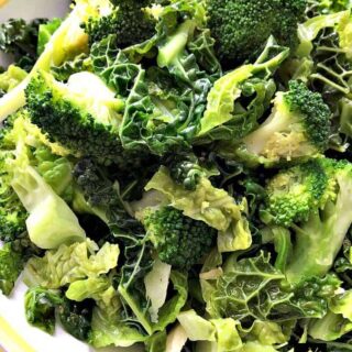 Easy Garlic Cabbage and Broccoli recipe is so delicious! Very quick and easy to do and perfect as a side dish for Thanksgiving or Christmas or indeed any time!