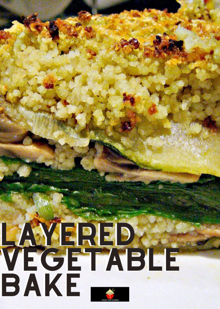 Layered Vegetable Bake 3 Layered Vegetable Bake, An easy and delicious oven-baked recipe with layers of zucchini, spinach, mushrooms, couscous and sprinkled with cheese.