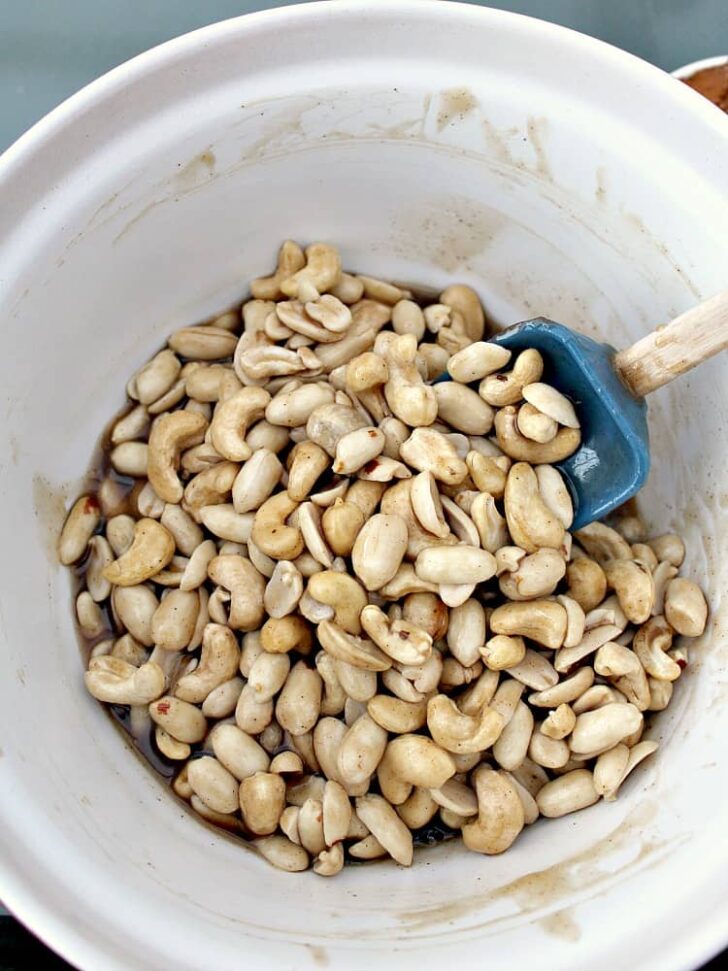 Honey Roasted Nuts, combine honey mixture with nuts Honey Roasted Nuts, combine honey mixture with nuts