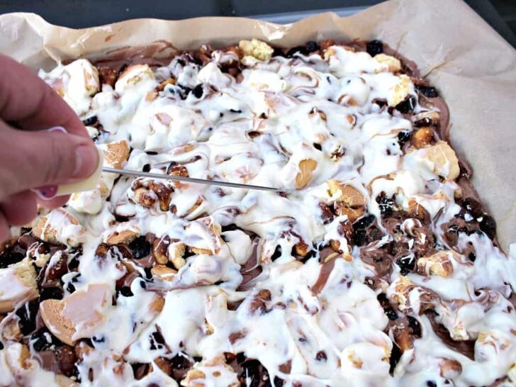 Irish Cream Chocolate Bark, creating a marble effect on the chocolate Irish Cream Chocolate Bark, creating a marble effect on the chocolate