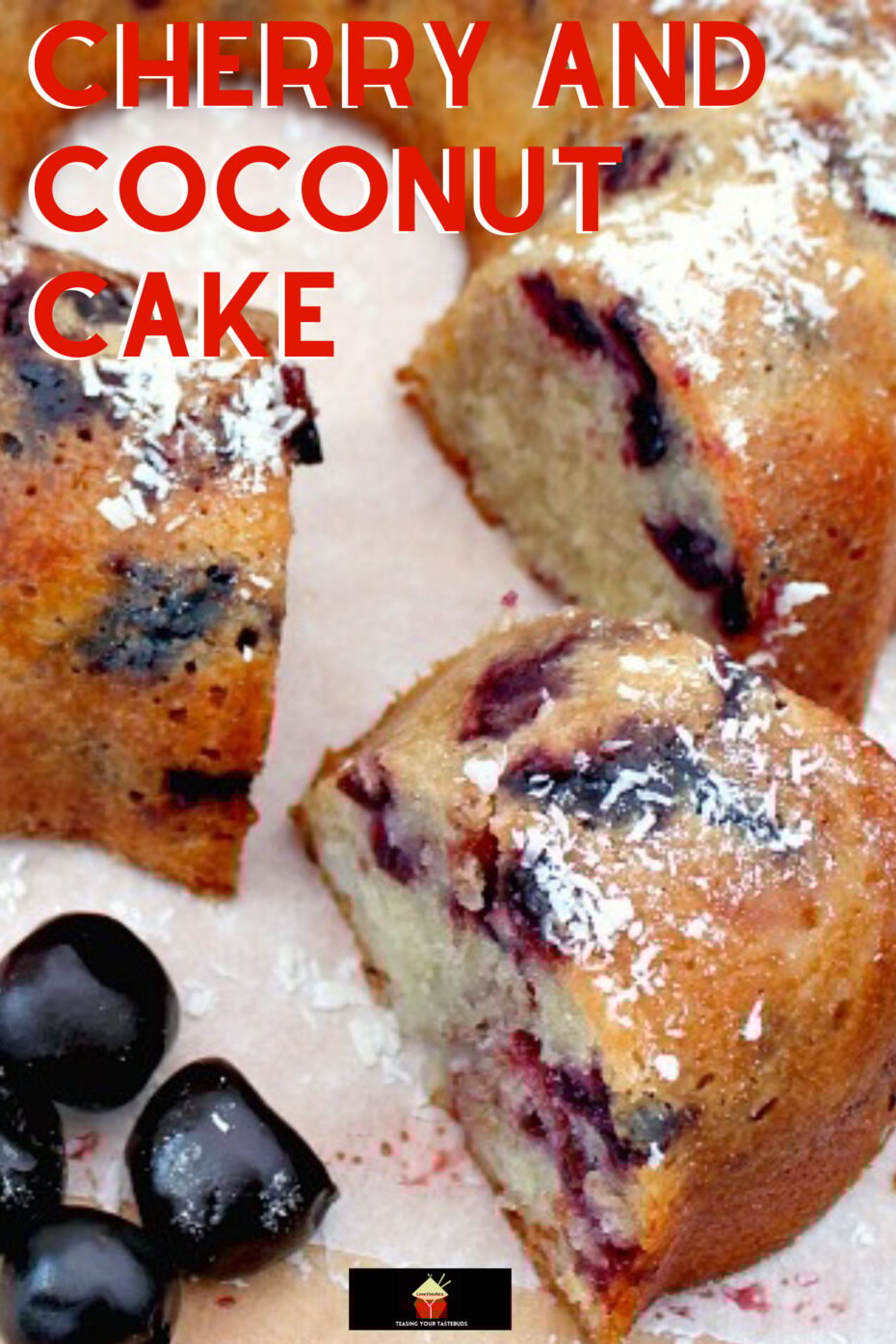Cherry and Coconut Cake Cherry and Coconut Cake is a wonderful soft pound cake bursting with cherries in every bite! The flavor is out of this world!