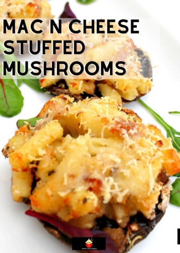 Mac N Cheese Stuffed Mushrooms is so delicious! Easy to make and great for parties or as an appetizer. Baked mushrooms stuffed with creamy macaroni and cheese filling with bacon too!