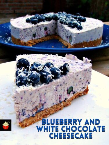 Blueberry and White Chocolate Cheesecake. An easy No-Bake dessert with bursts of blueberries and a hint of white chocolate in every bite. Delicious!