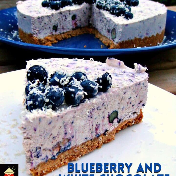 Blueberry and White Chocolate Cheesecake Blueberry and White Chocolate Cheesecake. An easy No-Bake dessert with bursts of blueberries and a hint of white chocolate in every bite. Delicious!