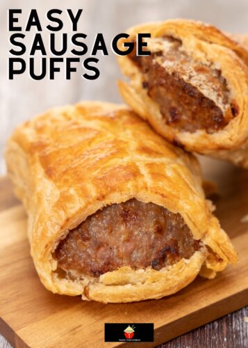 Easy Sausage Puffs, deliciously seasoned sausage meat wrapped in crispy puff pastry and baked. Easy recipe, great for parties, lunch boxes, picnics. Eat warm or cold, they're so tasty!