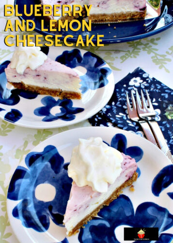 Blueberry and Lemon Cheesecake, a delicious VERY EASY No-Bake dessert, with a creamy filling of sweet blueberries and sharp lemon on a crunchy cookie base.