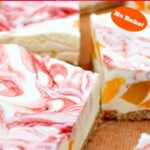 Easy Peach Cheesecake With Raspberry Swirl, a delicious no-bake creamy ...