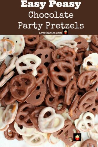 Easy Chocolate Party Pretzels are a great snack made up of delicious crunchy salted pretzels and a variety of chocolate. Once you start eating these you can't stop!