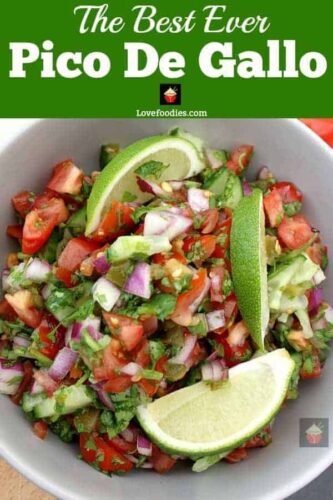 Best Ever Pico De Gallo, Salsa Fresca, a delicious Mexican salsa, quick and easy to make with refreshing flavors of lime, jalapenos, tomatoes, and cilantro. Absolutely delicious!