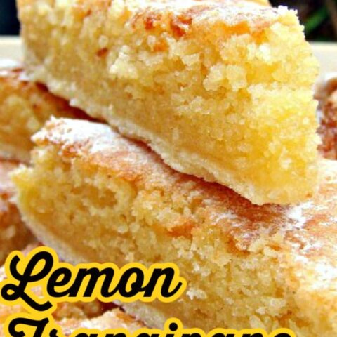 Lemon Frangipane Lemon Frangipane. This is a really nice coffee time cake to make. Goes great with a nice cup of tea! Or you can have as a dessert, warm or cold with a squirt of whipped cream or like me, a blob of vanilla ice cream! It's really yummy! Delicious!